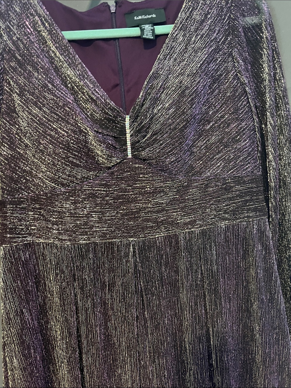R & M Richards Purple and Gold Metallic Long Sleeve Maxi Dress - Picture 5 of 9